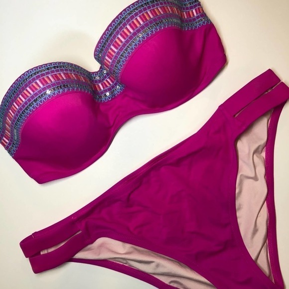 SHADE & SHORE Hot Pink Sequin Bikini - Picture 1 of 8